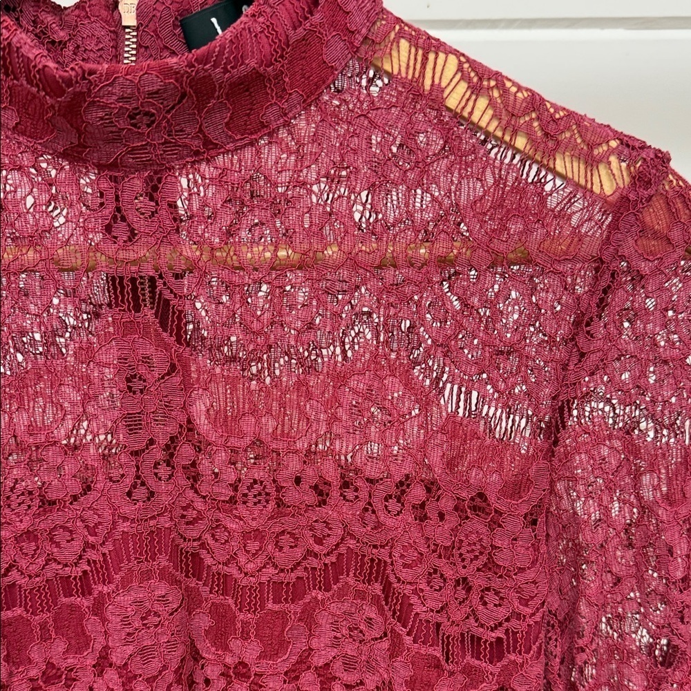 Lulus Bewitching Babe Wine Lace Bell Sleeve Dress Small - Picture 2 of 11